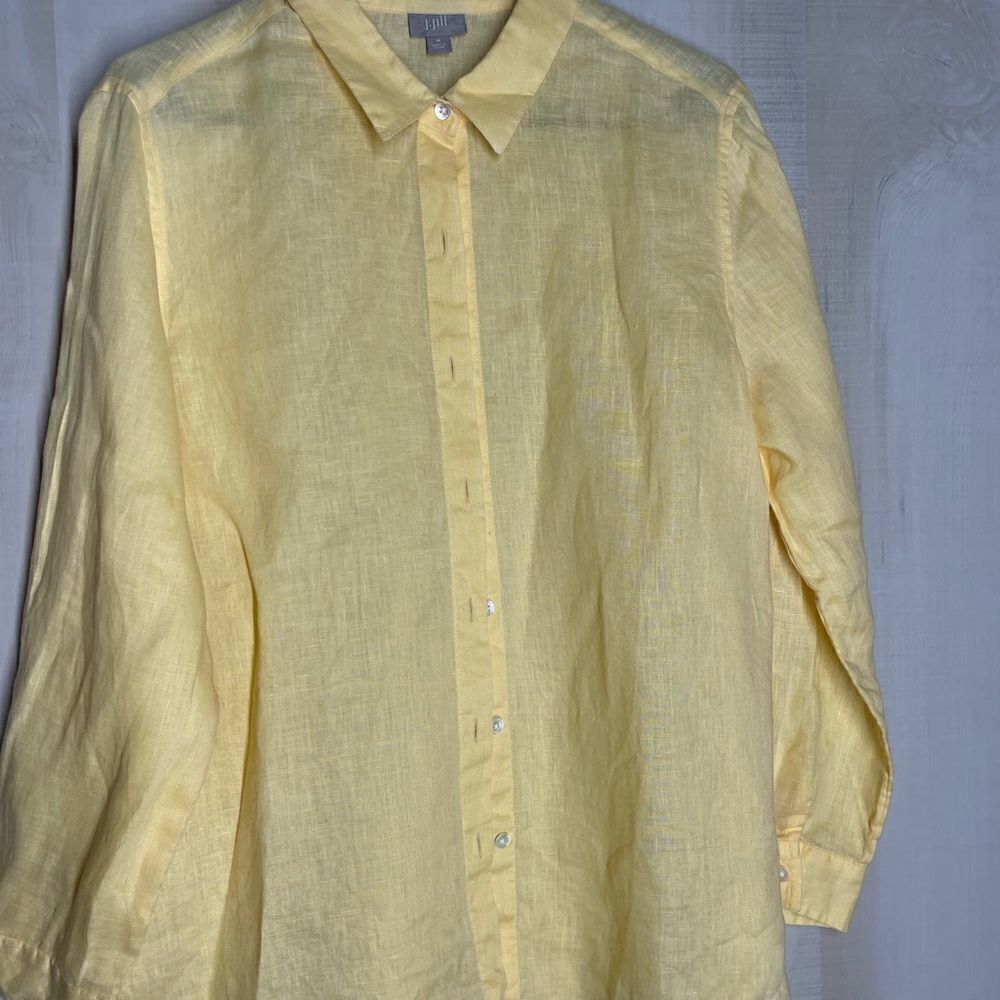 J. Jill yellow 100% linen long sleeve button front shirt blouse top, size medium - Picture 12 of 15